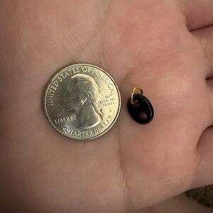 Black Onyx Mini Puffy Mariner Pendant Charm with Gold Tone Bail
